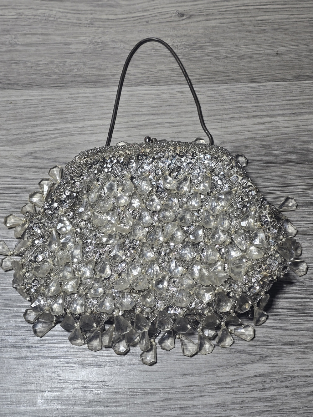 Vntg Walborg Richere Clear Lucite Beaded Chandelier Evening Bag Hong Kong Purse